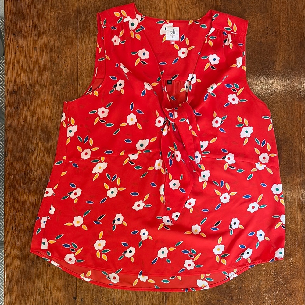 CAbi Red and White Tie Front Blouse